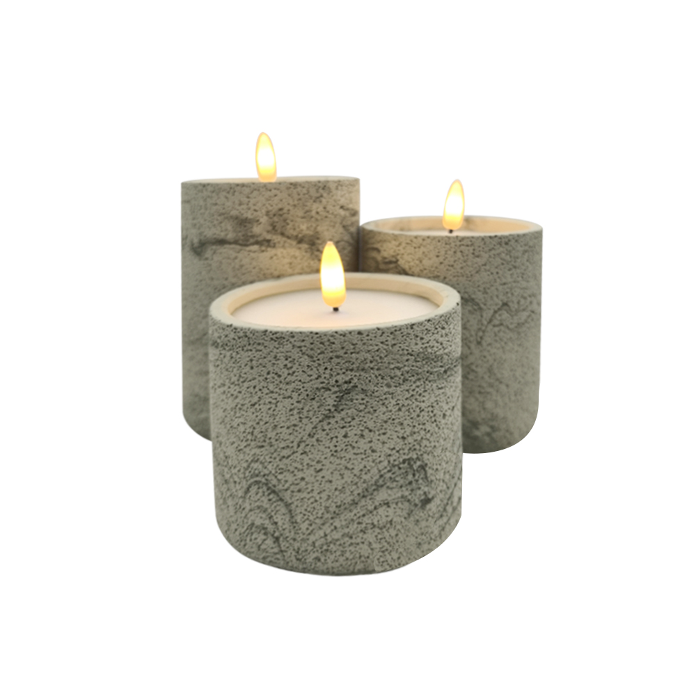 LED 3D Electronic Fat Pilar Cement Cement Concrete Candle