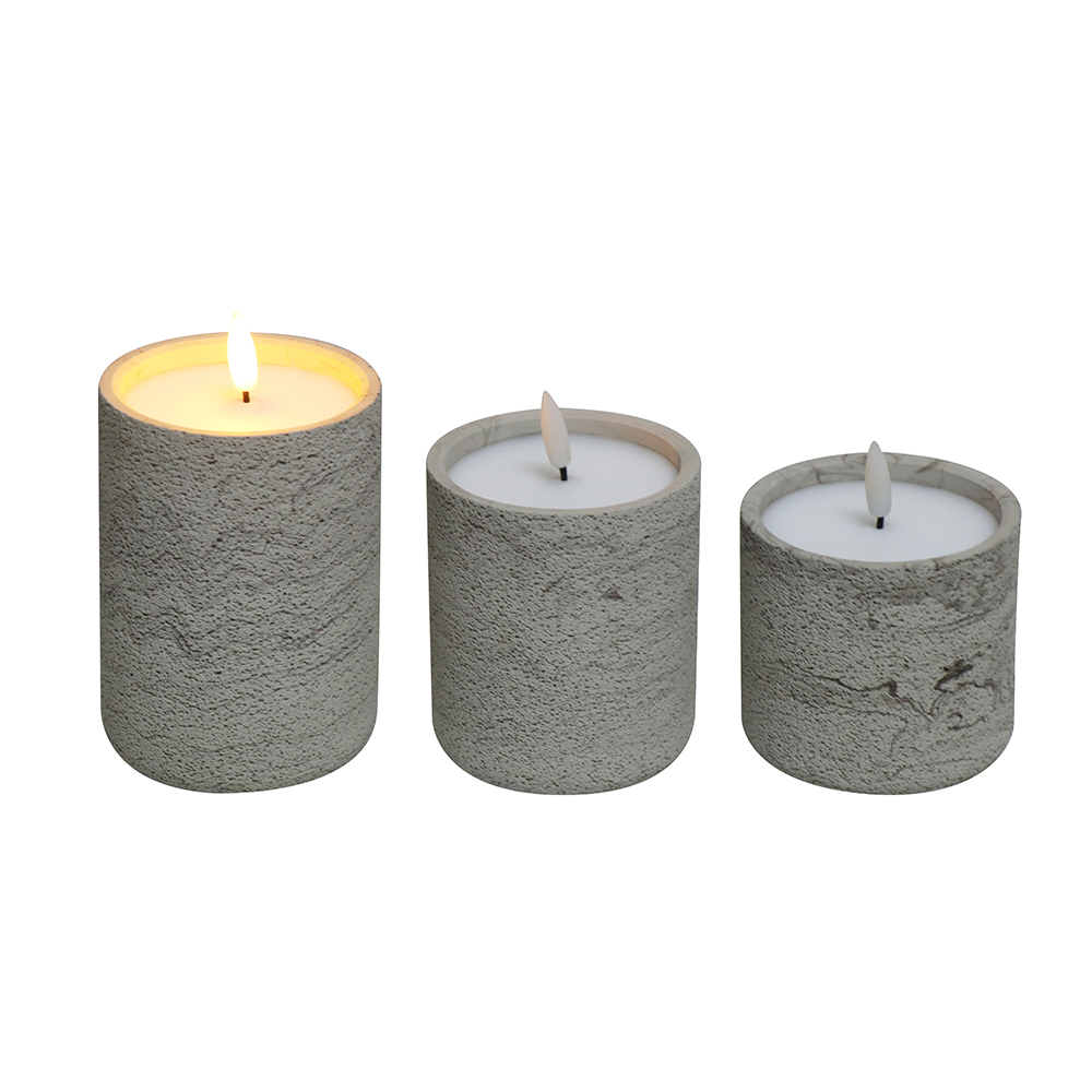 LED 3D Electronic Fat Pilar Cement Cement Concrete Candle